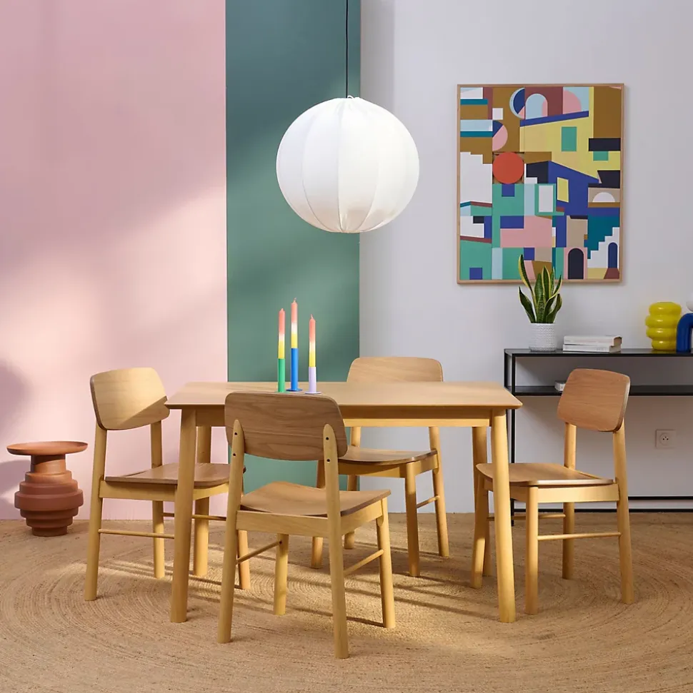 Table rectangulaire en chêne L120 + 4 chaises chêne - IZIA