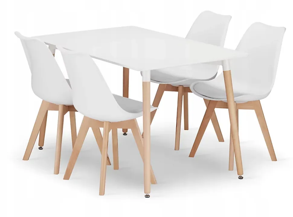 Table rectangulaire Valora YURO 120x80 blanche + 4 chaises RIKX blanches