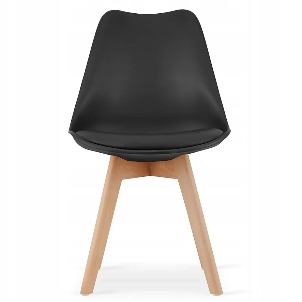 Table rectangulaire VALORA avec 4 chaises noires RIXK, dimensions 120 x 80 cm.
