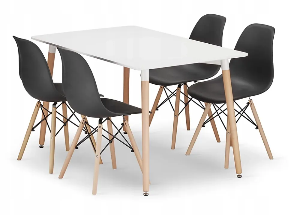 Table rectangulaire Valora YURO 120x80 blanche + 4 chaises OSAKA noires