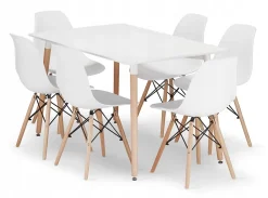 Table rectangulaire Valora YURO 120x80 blanche + 6 chaises OSAKA blanches