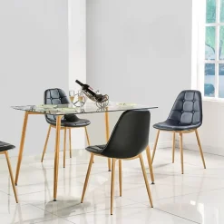 Table repas en verre pieds effet bois 115 cm