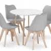 Table ronde blanche VALORA KAMI 80 avec 4 chaises grises RIXK