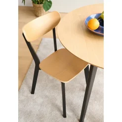 Table ronde en bois chêne/noir D105 + 4 chaises chêne/noir - LETA