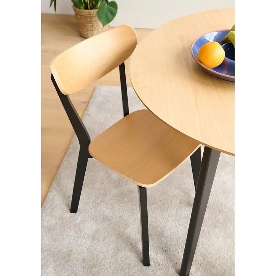 Table ronde en bois chêne/noir D105 + 4 chaises chêne/noir - LETA