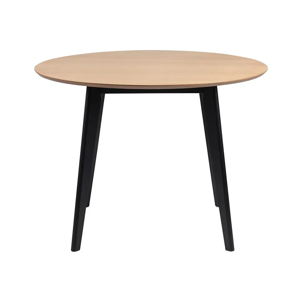 Table ronde en bois chêne/noir D105 + 4 chaises chêne/noir - LETA