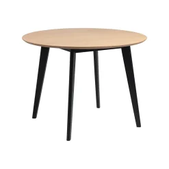 Table ronde en bois chêne/noir D105 + 4 chaises chêne/noir - LETA