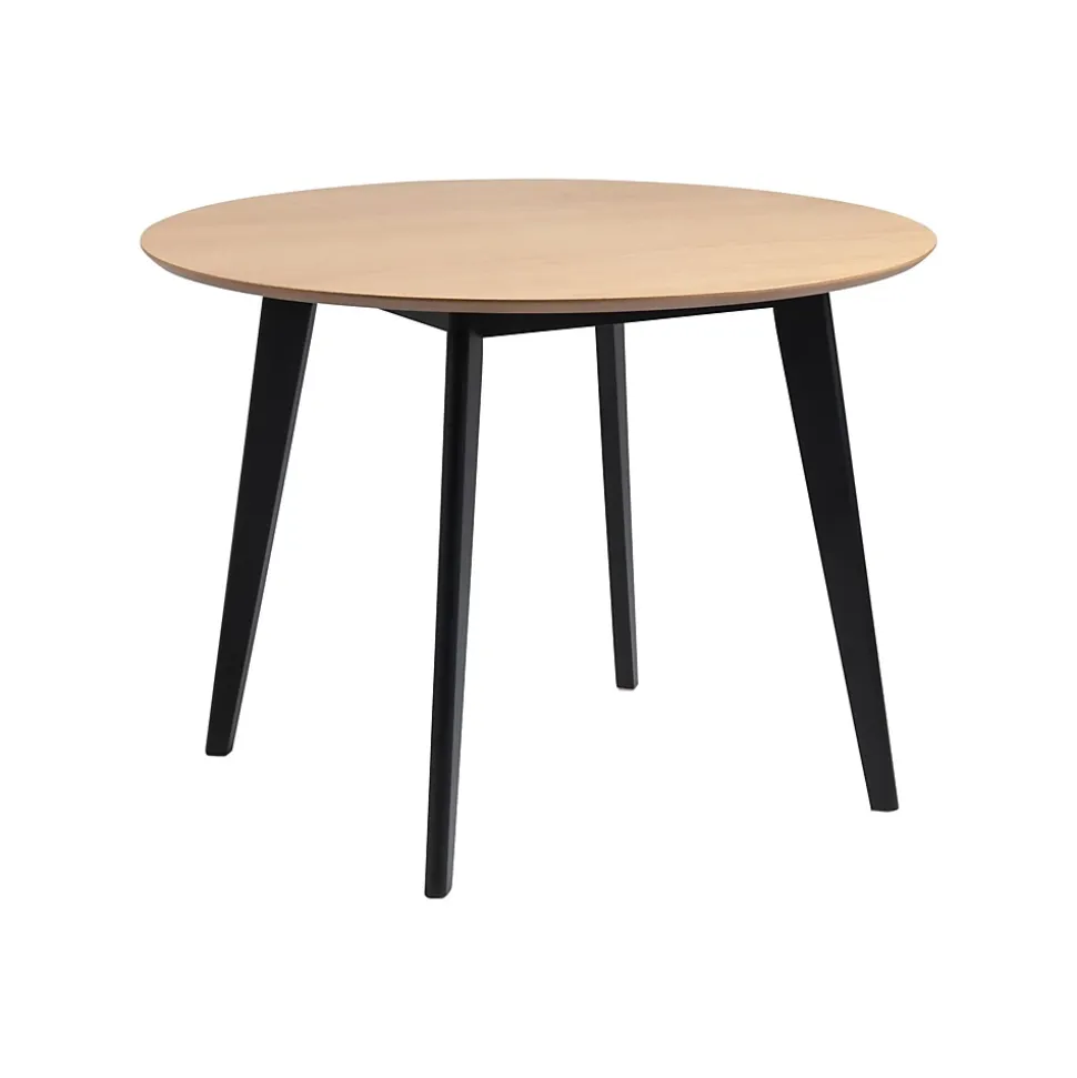 Table ronde en bois chêne/noir D105 + 4 chaises chêne/noir - LETA