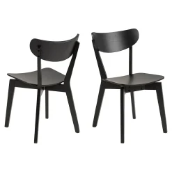 Table ronde en bois noir D105 + 4 chaises en bois noir - LETA