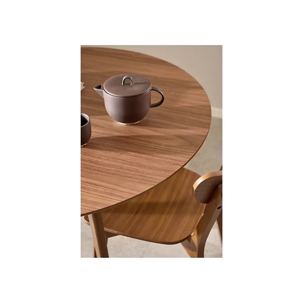 Table ronde en bois noyer D105 + 4 chaises noyer - LETA
