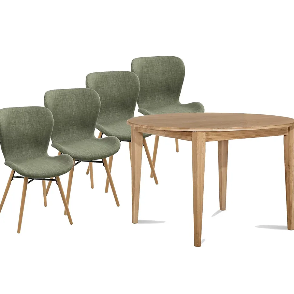 Table ronde extensible pieds fuseau D115 + 4 chaises tissu - VICTORIA