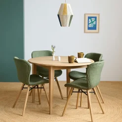Table ronde extensible pieds fuseau D115 + 4 chaises tissu - VICTORIA