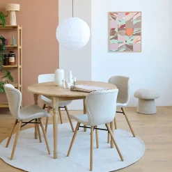 Table ronde extensible pieds tournés D105 + 4 chaises tissu - VICTORIA