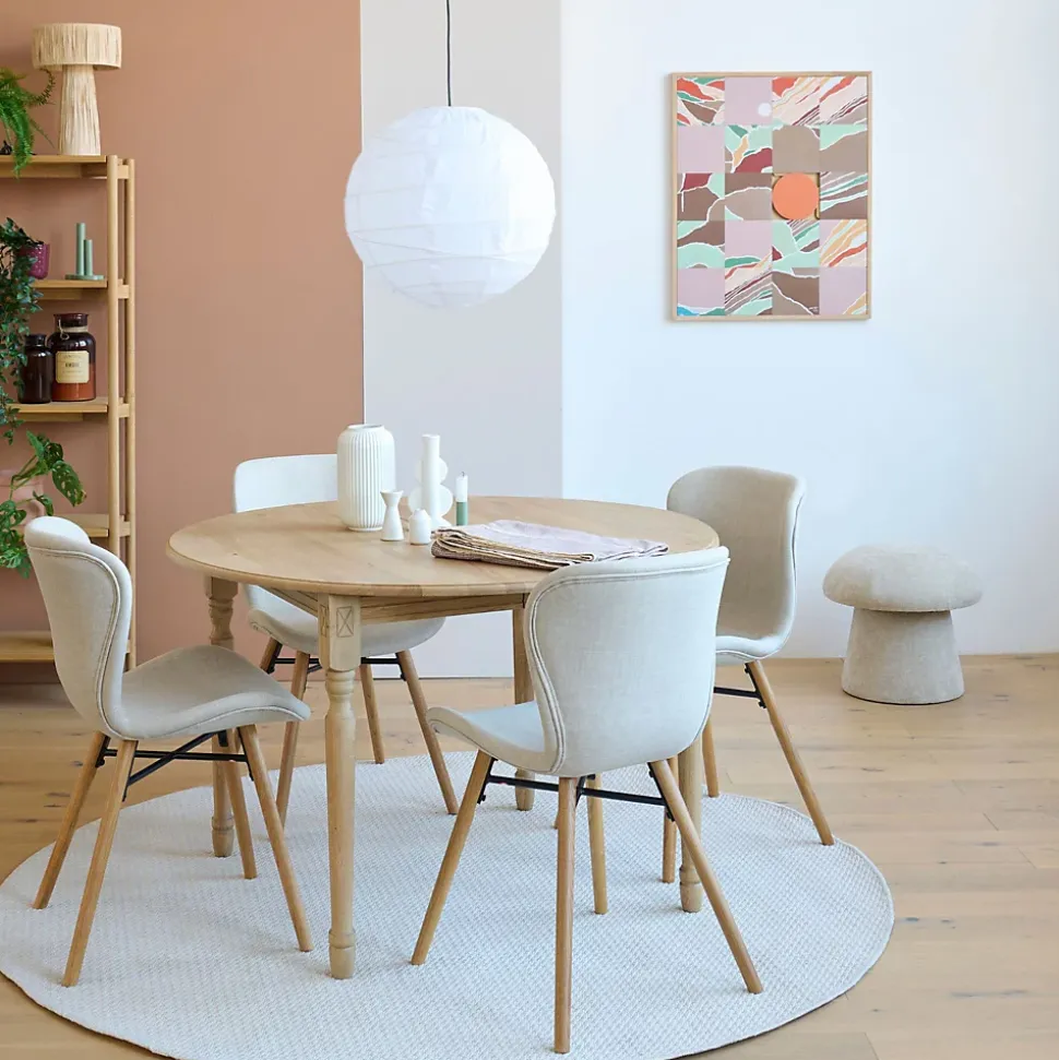 Table ronde extensible pieds tournés D105 + 4 chaises tissu - VICTORIA