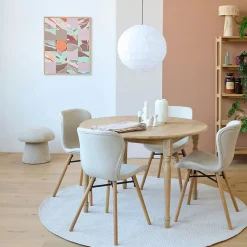 Table ronde extensible pieds tournés D115 + 4 chaises tissu - VICTORIA