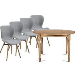 Table ronde extensible pieds tournés D105 + 4 chaises tissu - VICTORIA