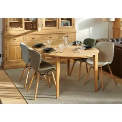 Table ronde extensible pieds tournés D105 + 4 chaises tissu - VICTORIA