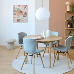 Table ronde extensible pieds tournés D115 + 4 chaises tissu - VICTORIA
