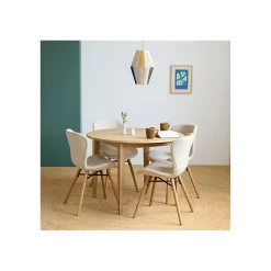 Table ronde extensible pieds fuseau D115 + 4 chaises tissu - VICTORIA