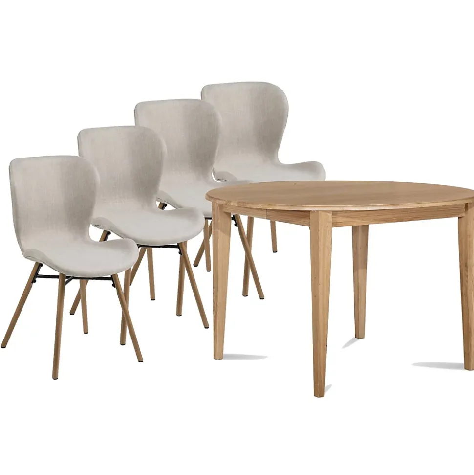 Table ronde extensible pieds fuseau D115 + 4 chaises tissu - VICTORIA