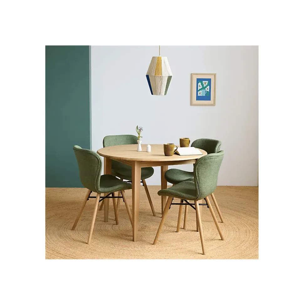 Table ronde extensible pieds fuseau D105 + 4 chaises tissu - VICTORIA