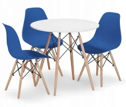 Table ronde Valora KOVA 80 blanche + 3 chaises OSAKA bleues