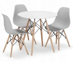 Table ronde Valora KOVA 80 blanche + 3 chaises OSAKA grises