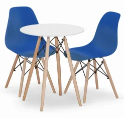 Table ronde Valora KOVA 60 blanche + 2 chaises OSAKA bleues