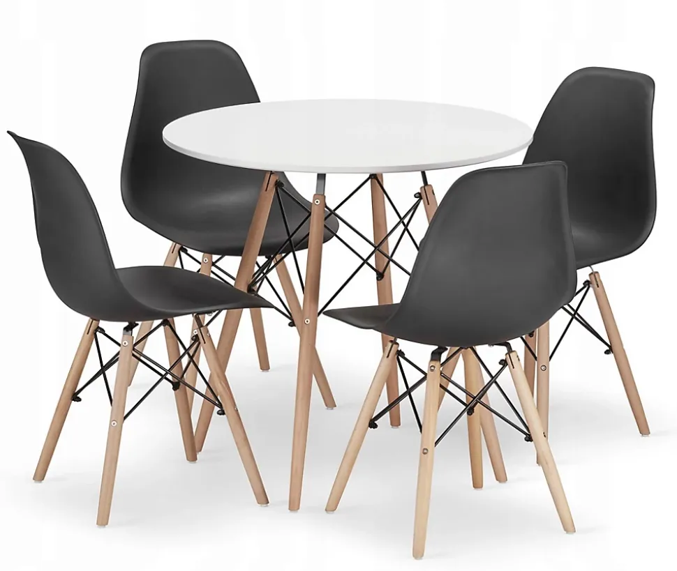 Table ronde Valora KOVA 80 blanche + 4 chaises OSAKA noires