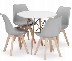Table ronde Valora KOVA 80 blanche + 4 chaises RIKX grises