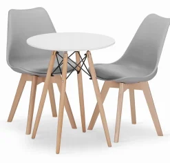 Table ronde Valora KOVA 60 blanche + 2 chaises RIKX grises
