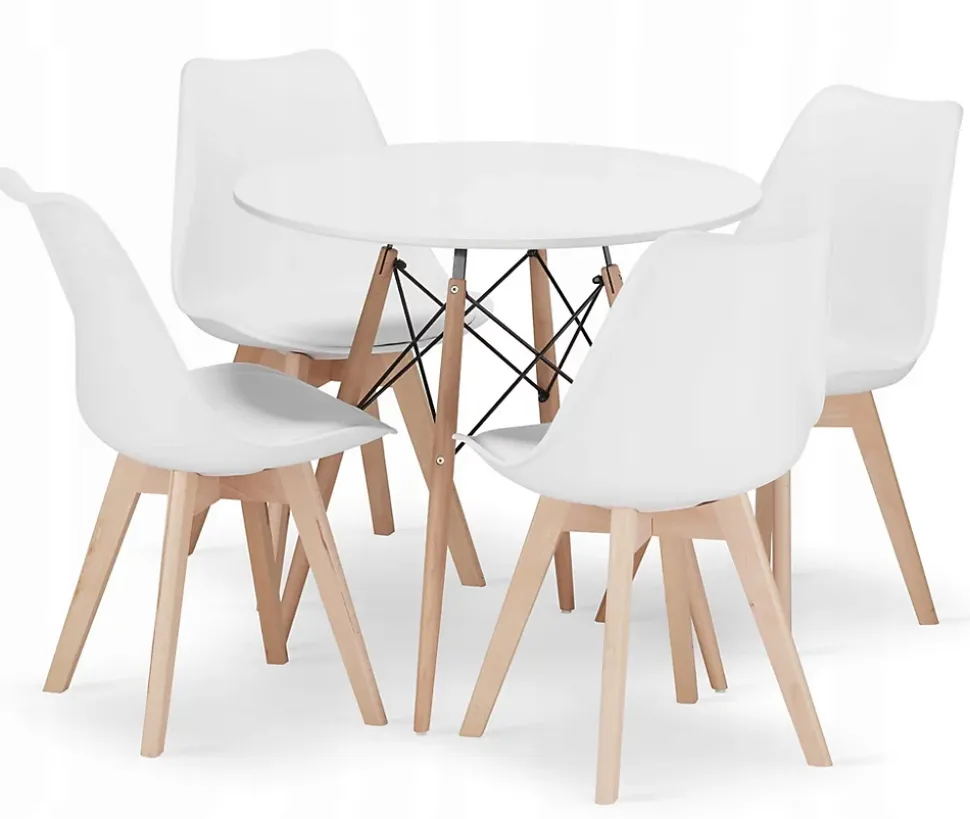 Table ronde Valora KOVA 80 blanche + 4 chaises RIKX blanches