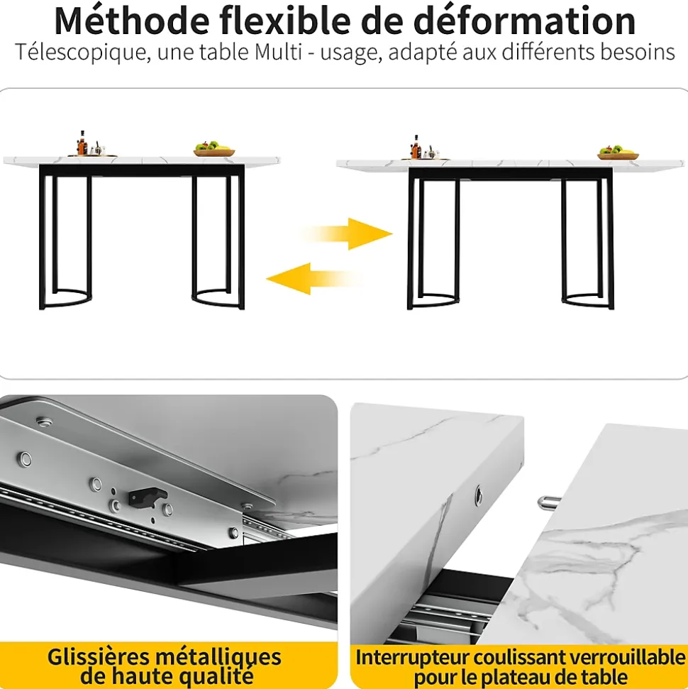 Table télescopique 140-179,5x80 cm avec structure en métal - Blanc et Noir