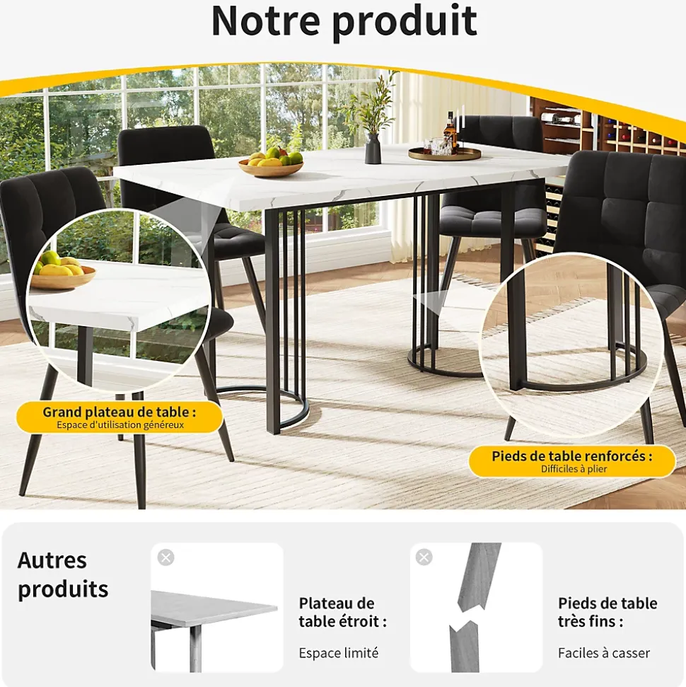 Table télescopique 140-179,5x80 cm avec structure en métal - Blanc et Noir