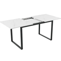 Table télescopique 140-180x80 cm avec plateau MDF et pieds en métal - Effet marbre blanc