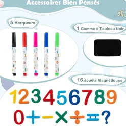 Tableau Enfants Pliant avec Tabouret Enfant, Chevalet Enfants à Hauteur Ajustable Tableau Blanc Effaçable, pour 1+ Ans (Bleu)
