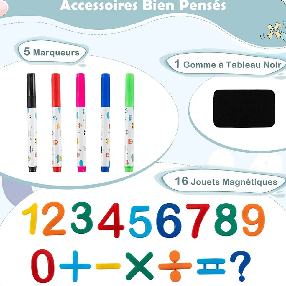 Tableau Enfants Pliant avec Tabouret Enfant, Chevalet Enfants à Hauteur Ajustable Tableau Blanc Effaçable, pour 1+ Ans (Bleu)