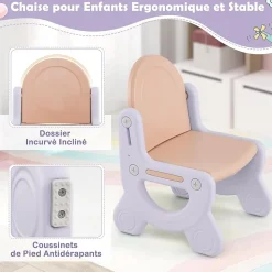 Tableau Enfants Pliant avec Tabouret Enfant, Chevalet Enfants à Hauteur Ajustable Tableau Blanc Effaçable, pour 1+ Ans (Violet)