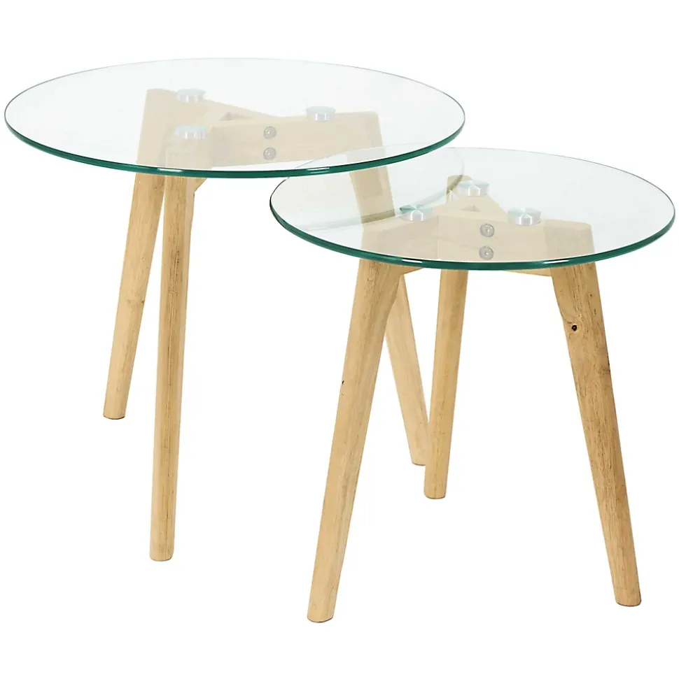 Tables gigognes verre et bois Ø50 et Ø40cm, Home Deco Factory
