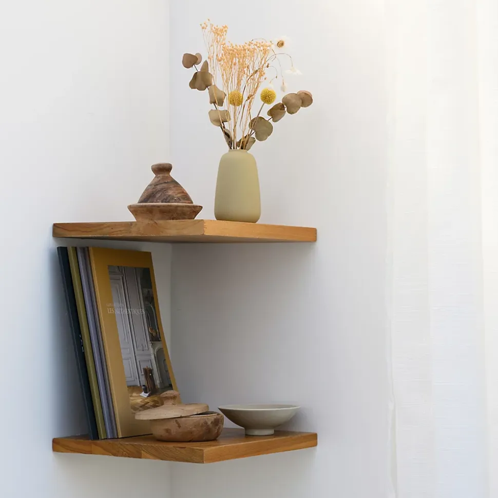 Tablette Bois Teck Huilé Carré - Etagère Murale - 18x235x235mm - Etagère de Bureau, Cuisine, Salle de bain, Salon