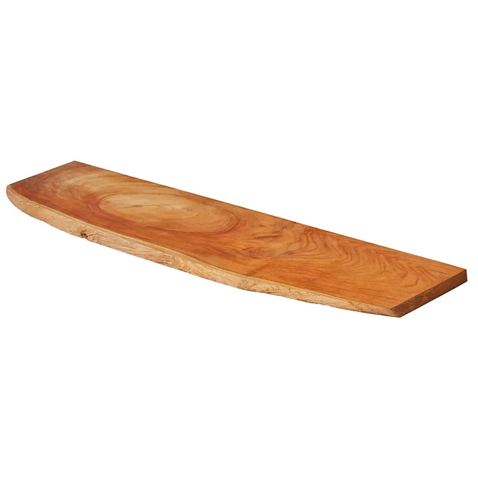 Tablette Bois Teck Massif Huilé Rectangle - Bord Naturel Irrégulier - 18x120x900mm - Etagère Murale de Bureau, Cuisine