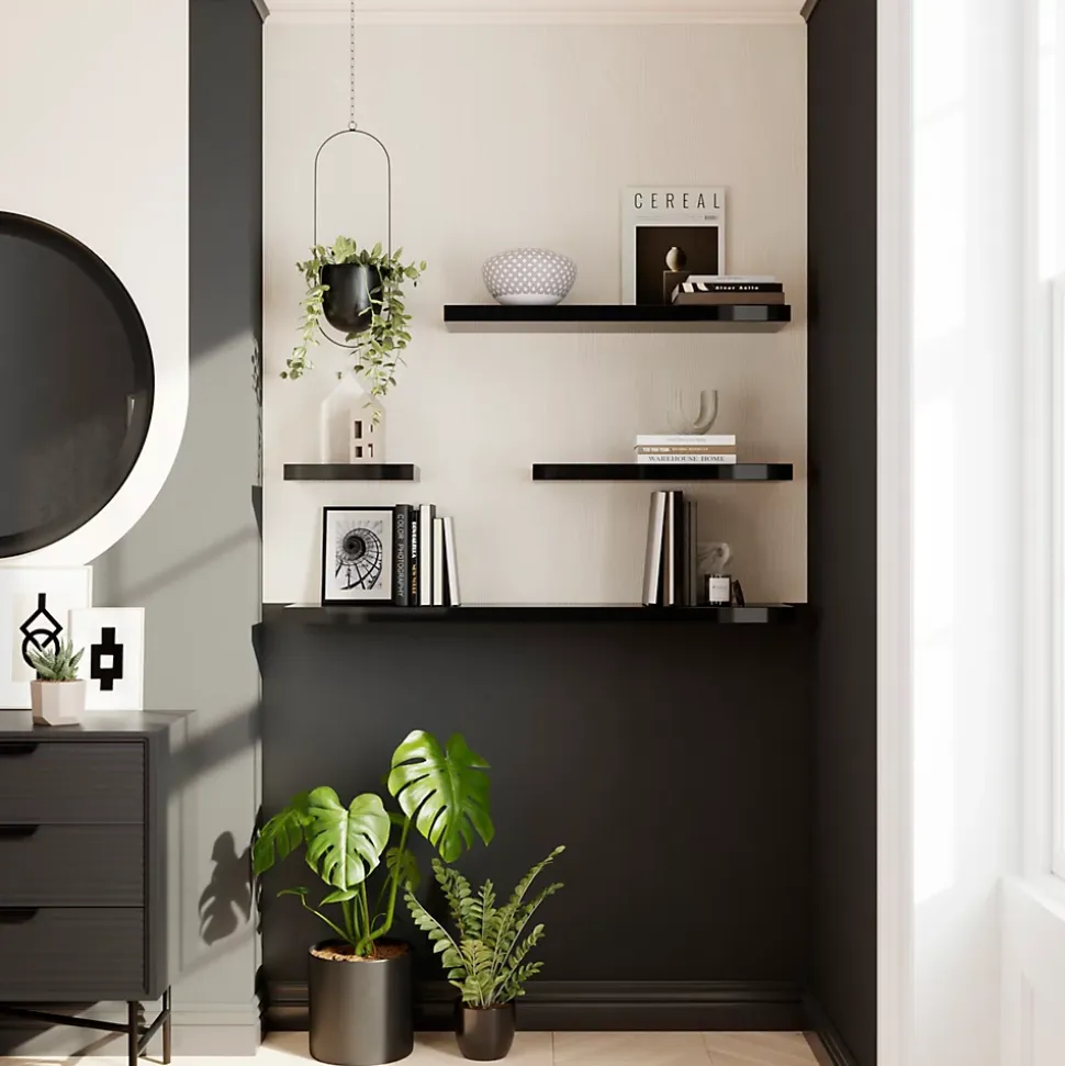 Tablette murale avec fixation invisible GoodHome Cusko noir brillant 60 cm