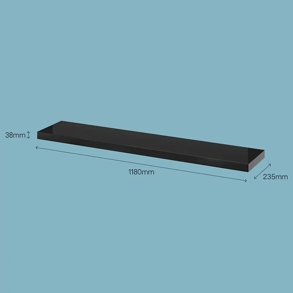 Tablette murale avec fixation invisible GoodHome Cusko noir brillant 118 cm