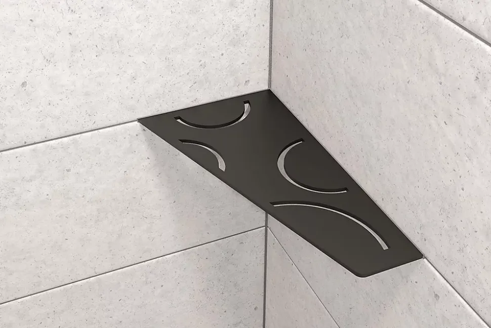 Tablette murale de douche SHELF- E- S3 - CURVE - aluminium structuré Blanc mat - 62 x 295 x 154 mm