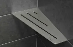 Tablette murale de douche SHELF- E- S3 - CURVE - aluminium structuré Blanc mat - 62 x 295 x 154 mm