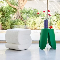 Tabouret / pouf design revêtement bouclette crème 1 place L 43 x P 47 x H 44cm - Sasha