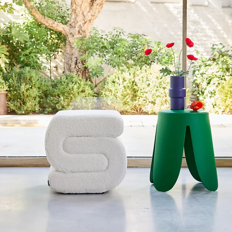 Tabouret / pouf design revêtement bouclette crème 1 place L 43 x P 47 x H 44cm - Sasha