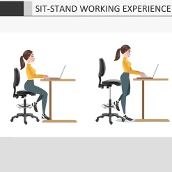 Tabouret à roulettes réglable en hauteur 69-91 cm avec dossier inclinable et repose-pieds réglable