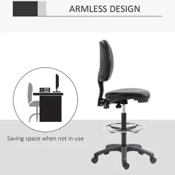 Tabouret à roulettes réglable en hauteur 69-91 cm avec dossier inclinable et repose-pieds réglable