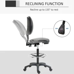 Tabouret à roulettes réglable en hauteur 69-91 cm avec dossier inclinable et repose-pieds réglable